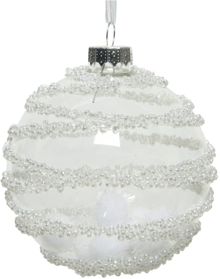 KAEMING B.V. - 3 transparante glazen bollen met pompons 8 cm, sneeuwdecor