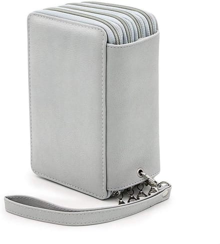 4 lagen etui met rits - 72 sleuven - draagbare PU-lederen briefpapier - grote capaciteit - grijs