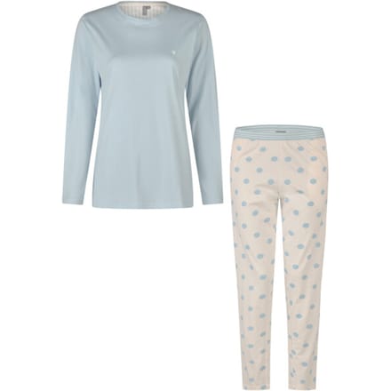 By Louise Dames Pyjama Set Lang Lichtblauw Gestipt - Maat S