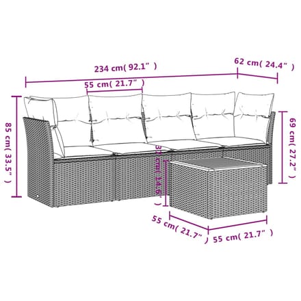 vidaXL - 5-delige - Loungeset - met - kussens - poly - rattan - beige