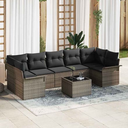 vidaXL Tuinbank Set met kussen met opslag 8 pcs Grijs poly rattan
