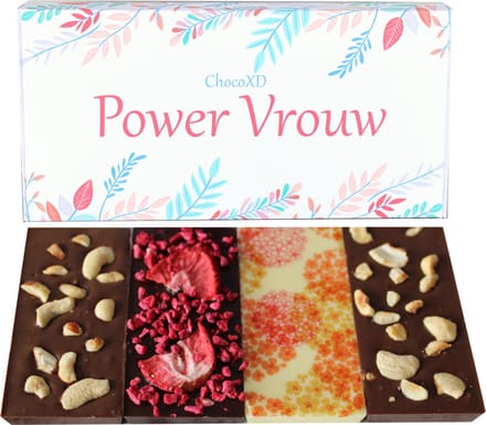 ChocoXD Power vrouw chocoladecadeau - Secretaressedag cadeau - Fairtrade Chocoalde - Brievenbuspakket - Dag van de zorg Chocolade