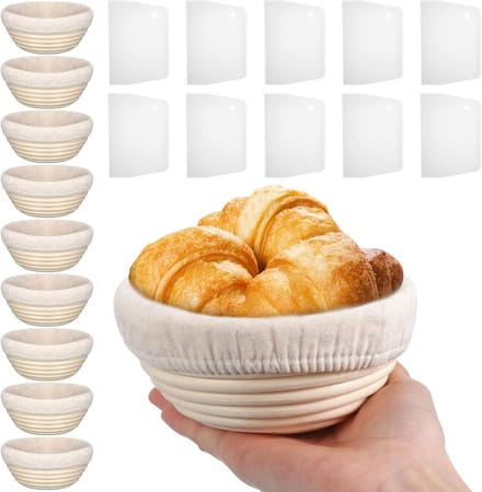 Broodbak Set - Zuurdesem Manden - Brood Bakken - Met Voering en Schraper - 13 cm diameter - Bruin