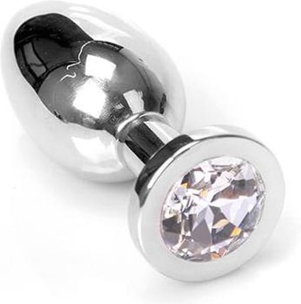 Buttplug RVS met transparant kristal - medium