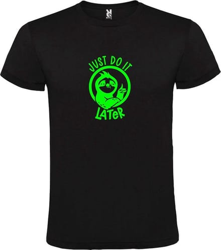 Zwart T shirt met print van " Just Do It Later " print Neon Groen size M