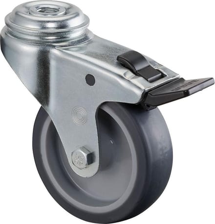Zwenkwiel+rem 75mm rubber totale hoogte 100mm