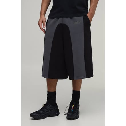 Bermuda Jort Van Jersey Met Contrasterende Panelen En Borduursel | Black | Size Medium