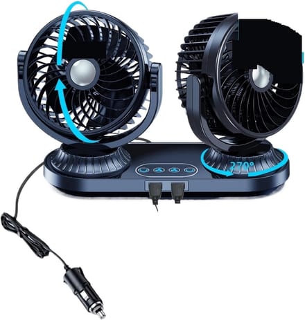 Dubbele Autokoeler - Ventilator Dubbel - Comfortabele Rit - Universele Spanning - 1.45m Kabel - Zwart