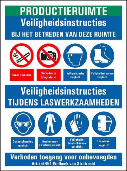 Veiligheidsinstructies productieruimte sticker 400 x 300 mm