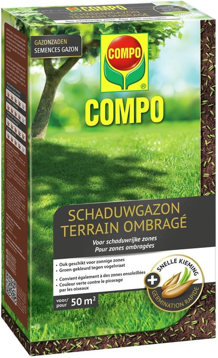 COMPO Gazonzaad Schaduwgazon - voor schaduwrijke gazons - snelle kieming - doos 1 kg (50 m²)