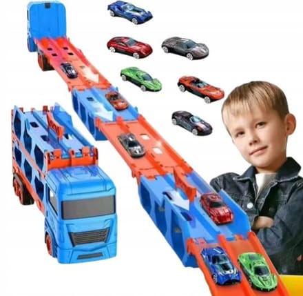 Transporter Vrachtwagen met Racebaan & 6 Autootjes - 2in1 Speelgoed