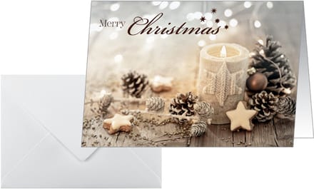 Kerstkaart beige kaarslicht, liggend formaat