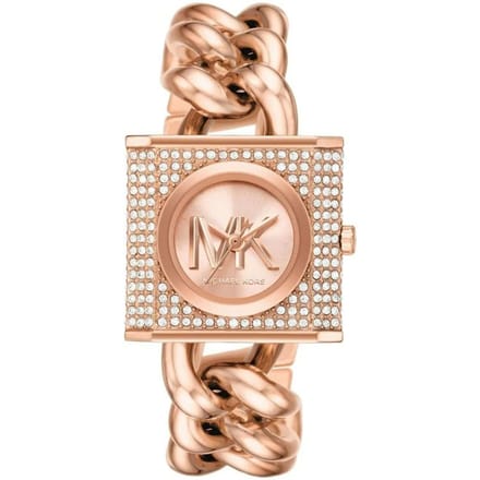 Michael Kors MK Chain Lock Drie-Wijzer Roségoudkleurige Roestvrijstalen Horloge 25 rosé gouden kleur
