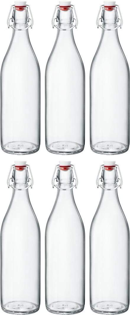 Bormioli Rocco Beugelflessen / Weckflessen Giara - Transparant - 1 liter - 6 stuks