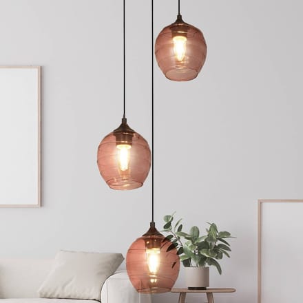 Searchlight Hanglamp Ojay, pruim/zwart, glas, 3-lamps, E27