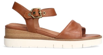 No Stress - Dames - Cognac leren sandalen met witte zool - Maat 41