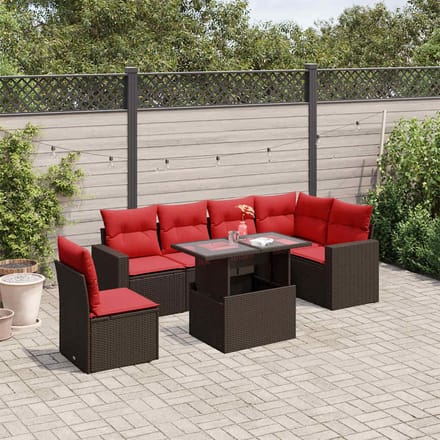 vidaXL - 7-delige - tuinbankset - met - kussens, - bruin - polyrotan