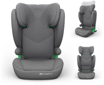 Kinderkraft JUNIOR FIX 2 PLUS - Autostoel 100-150 cm - Verstelbare hoofdsteun - ISOFIX - Grijs