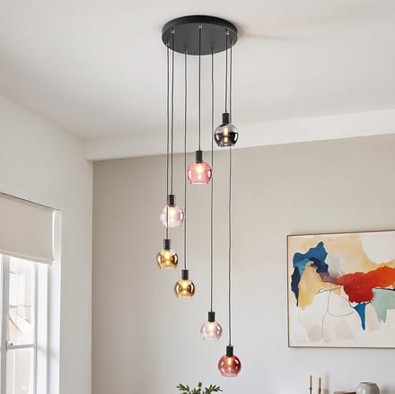 LumenXL Hanglamp zwart - amber, smoke - roze glas, 7-lichts - Monroe