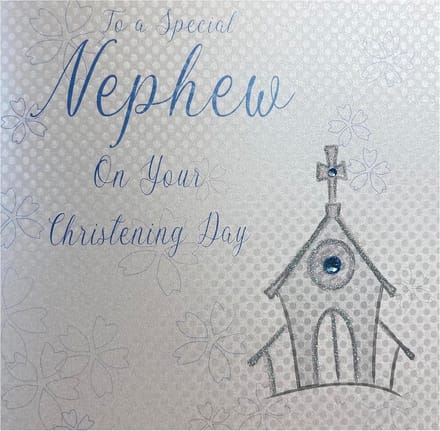 Handgemaakte doopkaart voor Nephewdag - Witte Katoenen Kaarten