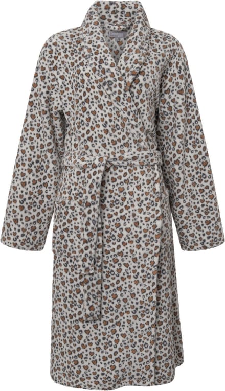 Cocodream dames badjas fleece - maat M - met ceintuur - Cat hartjes all-over