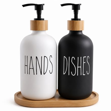 BOTC Zeeppompjes Set - zeeppompje - 1 set van 2 stuks - 500 ml - Zeepdispensers - Glas - Zwart/Wit