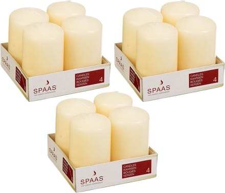 Spaas Stompkaarsen/zuilkaarsen - set van 12x - ivoorwit - D5 x H8 cm - 12 branduren