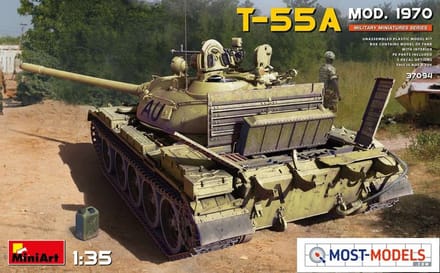 MiniArt Modelbouwpakket Militaire voertuigen - 37094 T-55A Mod. 1970 with Interior Plastic - 1:35 - Modelbouw
