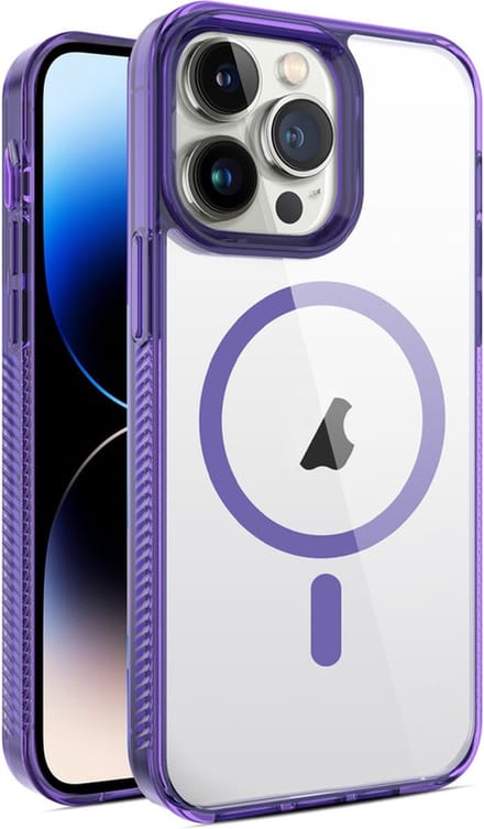 iPhone 13 PRO MAX hoesje - Extra Grip - Transparant - Magsafe compatible - Back Case Cover - Paars - Provium