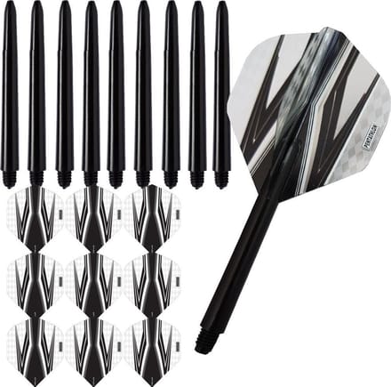 ABC Darts - Dart Flights en Dart Shafts - Pentathlon Spitfire Zwart Clear - 3 sets