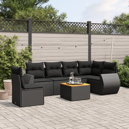 vidaXL - 7-delige - Loungeset - met - kussens - poly - rattan - zwart