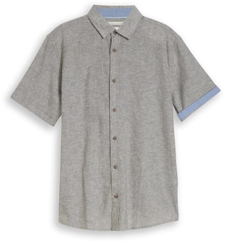 Tom Tailor - Regular fit overhemd met korte mouwen en linnen - Maat M - faded leaf green chambray