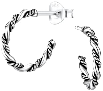 Joy|S - Zilveren Bali stud oorringen - 14 mm - geoxideerd twist