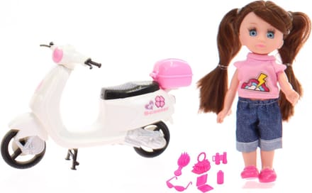 Johntoy Pop Lily Dolls - Scooter 15 Cm Wit/roze/bruin 10-delig