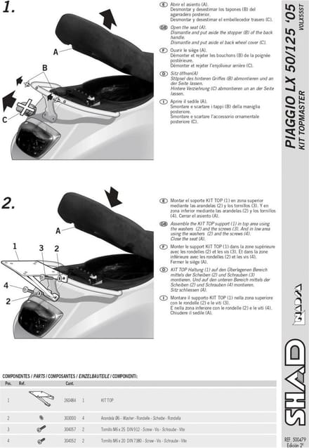 Support de top case Shad pour Scooter Piaggio 50 LX 2005 à 2014 V0LX55ST Neuf