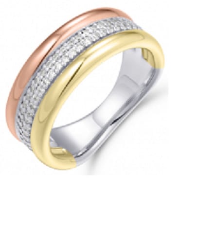 Schitterende Bicolor Zilveren Ring met Zirkonia 16,50 mm (maat 52)