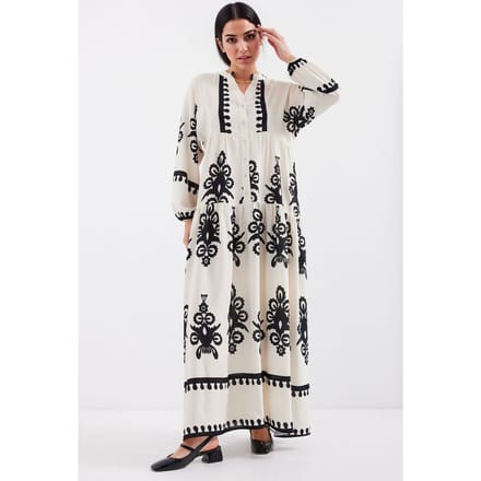 Geprinte V-hals Maxi Jurk