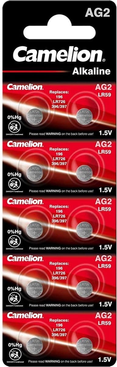 Camelion AG2-BP10 Alkaline knoopcel batterij - LR59/LR726/396 - Blister van 10
