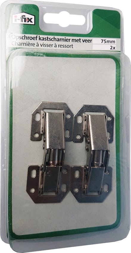 I-FIX opschroef kastscharnier met veer | 75 mm | 180° | 2 stuks