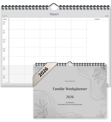 Systemyze Familieplanner Basic 2026 - Planner - Weekplanner - Gezinsplanner - Family Planner - 13 Maanden - Grijs