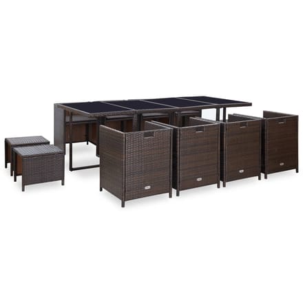vidaXL - 13-delige - Tuinset - met - kussens - poly - rattan - bruin