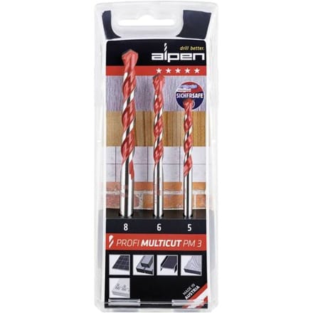 Alpen MultiCut 100703100 Carbide Multifunctionele boorset 3-delig 5 mm, 6 mm, 8 mm Cilinderschacht 1 set(s)