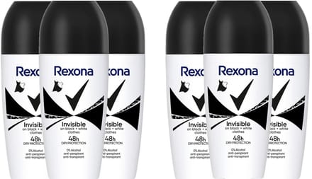 6x Rexona Deo Roll-on – Invisible Black & White 50 ml