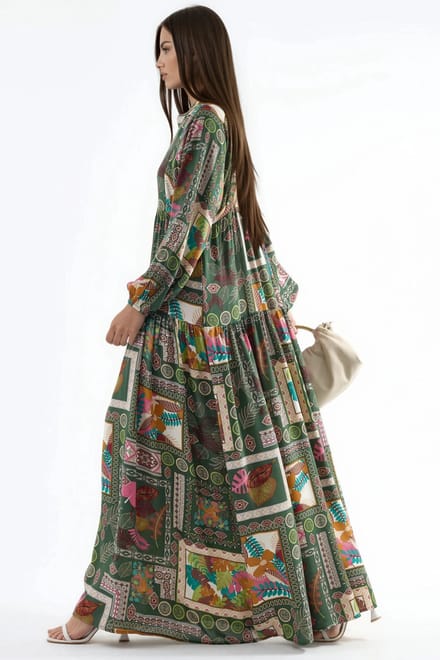 V-hals Patroon Maxi Jurk