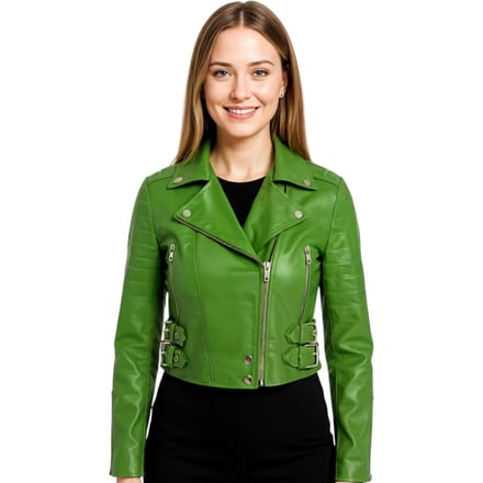Dames appelgroene cropped Brando leren bikerjack - Bellville