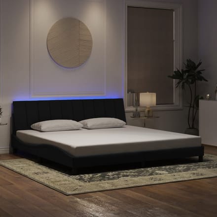 vidaXL - Bedframe - met - LED - zonder - matras - "Hanko" - - fluweel - zwart - 200x200 - cm