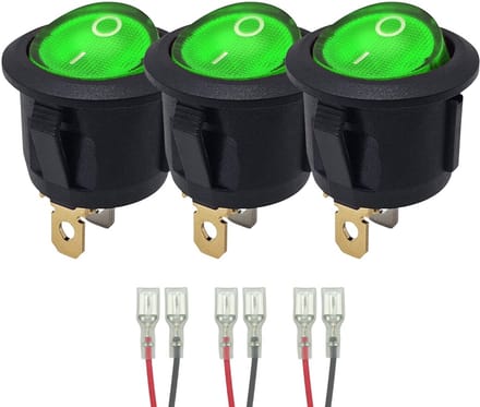 ProRide Wipschakelaar ON-OFF KCD2-220 - met Aansluitkabels - Rond - 3 pins - 250V/6A - Groen - 3 stuks