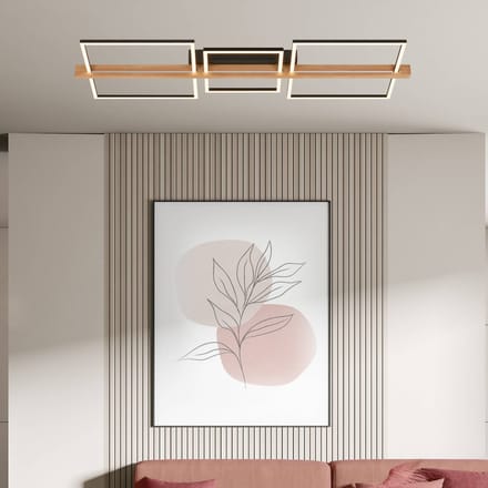 Briloner LED plafondlamp Moldura, 108 x 35 cm, hout, metaal, zwart