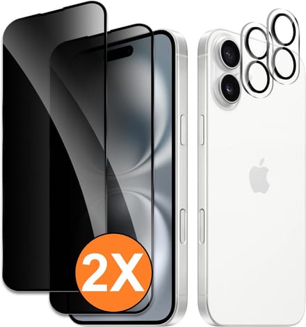 Privacy screenprotector Geschikt voor iPhone 16 screenprotector Privacy Met iPhone 16 camera lens - Complete bescherming voor iPhone 16 – scherm en camera in één set - 2X