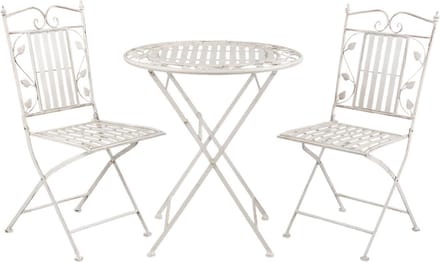 Clayre & Eef Bistroset Bistrotafel Bistrostoel 3-delig Ø 70x77 cm Wit IJzer Bladeren
